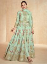 Premium Silk Sea Green Wedding Wear Embroidery Work Readymade Anarkali Suit